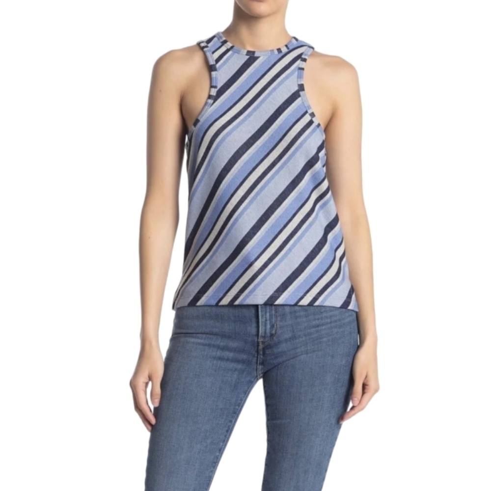 NWT🔖Free People High Neck‎ Blue Striped Tank Top Size M